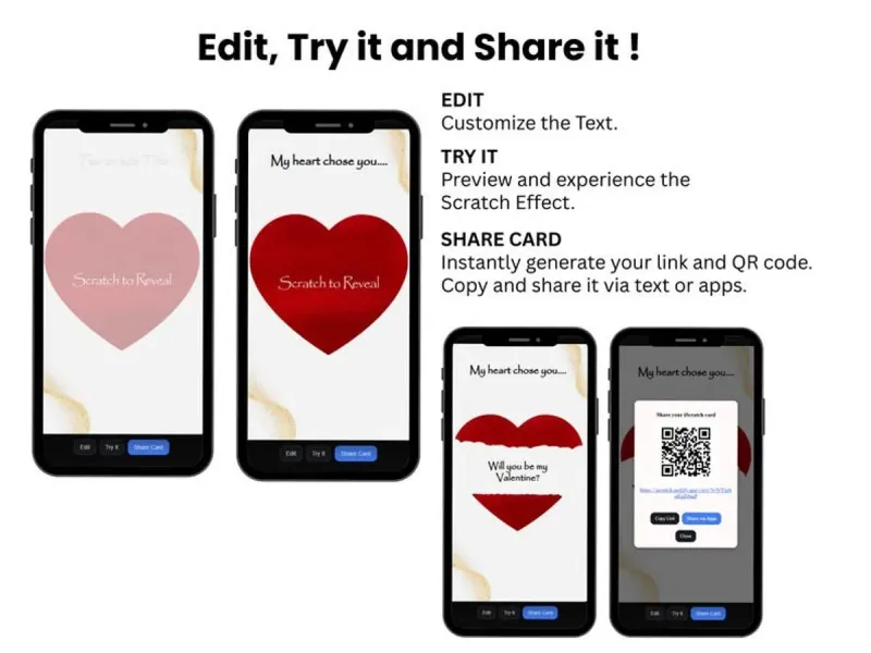 Romantic Red Heart Digital Scratch Card, Valentine’s Day Reveal Card for Him or Her