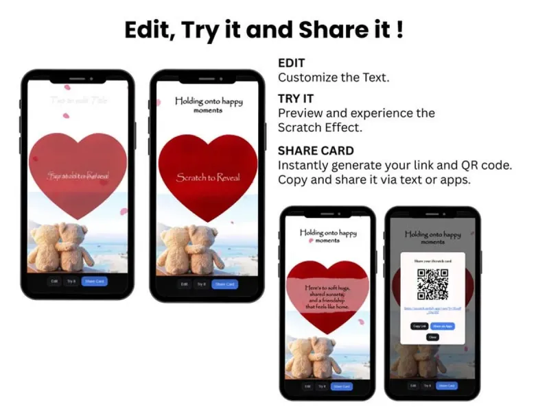 Romantic Teddy Bear Scratch Card, Love Note Reveal