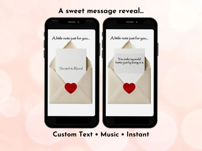 Hidden love note digital scratch card with white envelope and card design, private love message reveal by NylaLand