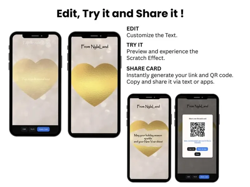 Elegant Gold Heart Scratch Card, Classic Love Reveal Digital Card