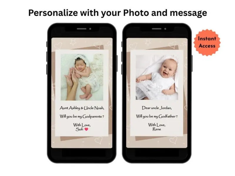 Baptism Godparent Proposal Photo Reveal Scratch Card, Christening Godmother or Godfather Digital Card — view 2