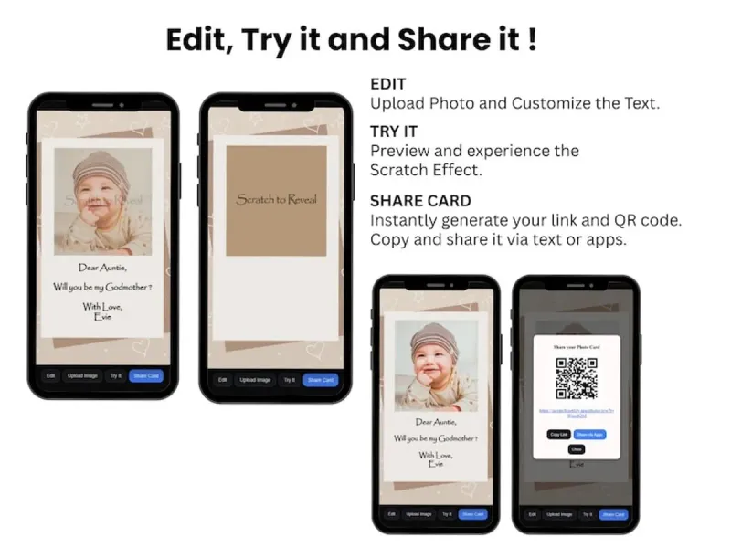 Baptism Godparent Proposal Photo Reveal Scratch Card, Christening Godmother or Godfather Digital Card