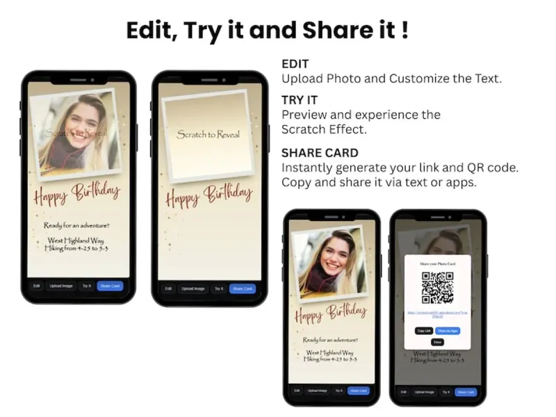 Photo Birthday Surprise Scratch Card, Custom Message Digital Scratch Card Reveal, Soft Gold