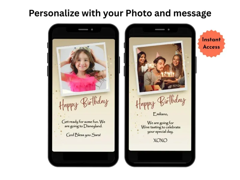 Photo Birthday Surprise Scratch Card, Custom Message Digital Scratch Card Reveal, Soft Gold — view 2