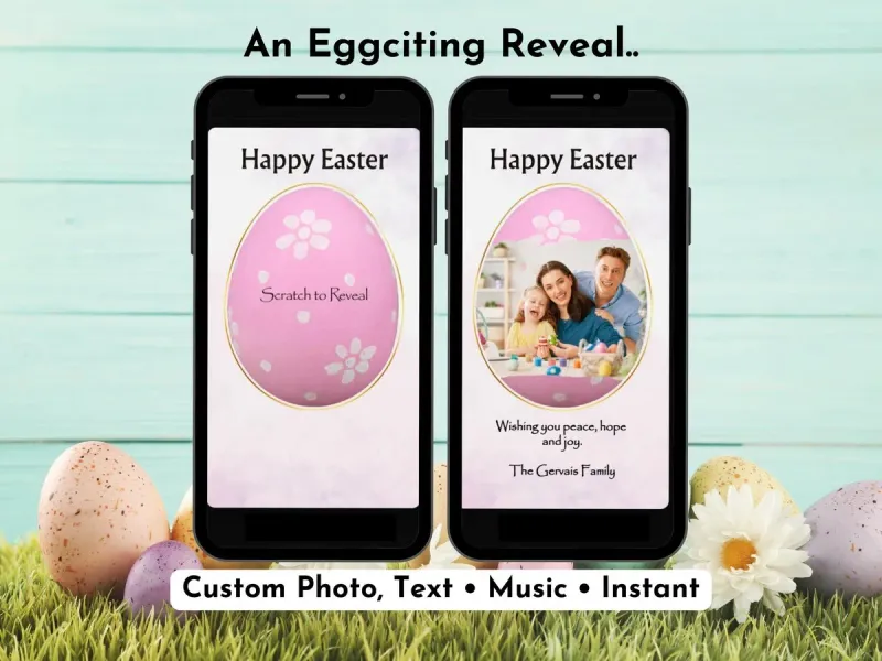 Easter Scratch Card, Digital Photo Easter Greeting, Custom Scratch Card with Music, Egg Surprise