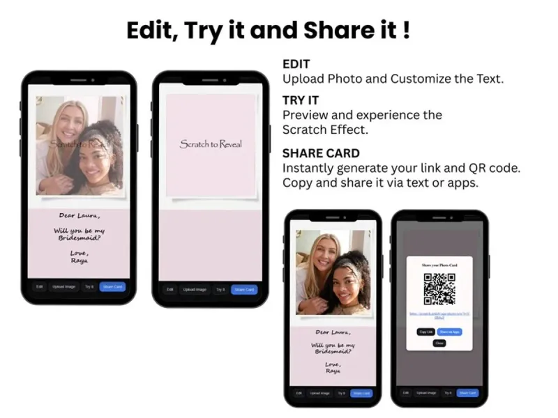 Bridesmaid Proposal Scratch Card, Custom Photo Proposal Card, Maid of Honor Ask, Pastel Rose