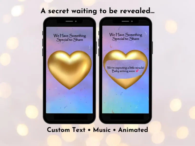 Pregnancy announcement digital scratch card with colourful wave design and We Are Expecting gold foil reveal