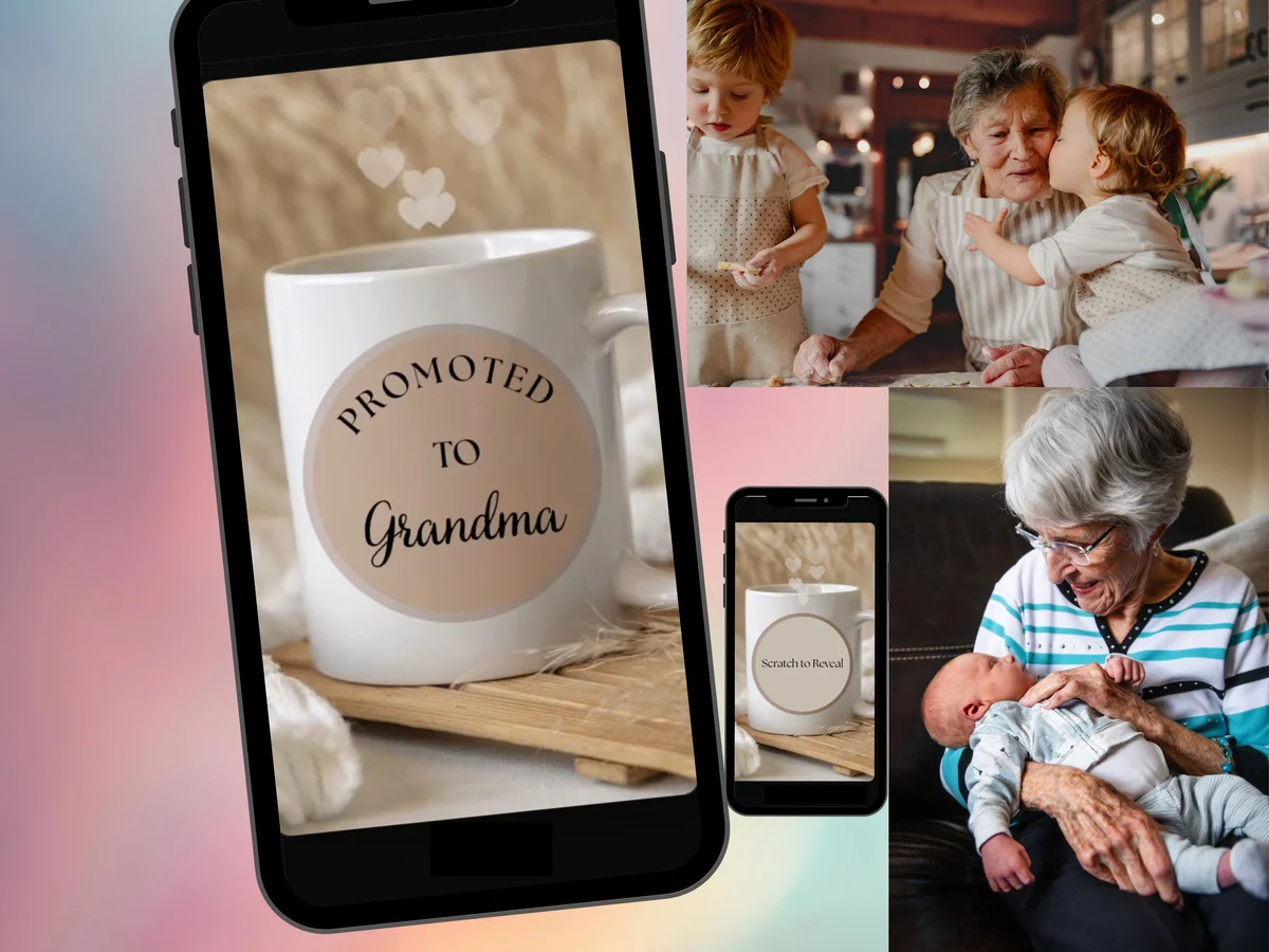 Promoted to Grandma digital scratch card for pregnancy announcement, tell Mum she's going to be a grandma in a heartfelt reveal