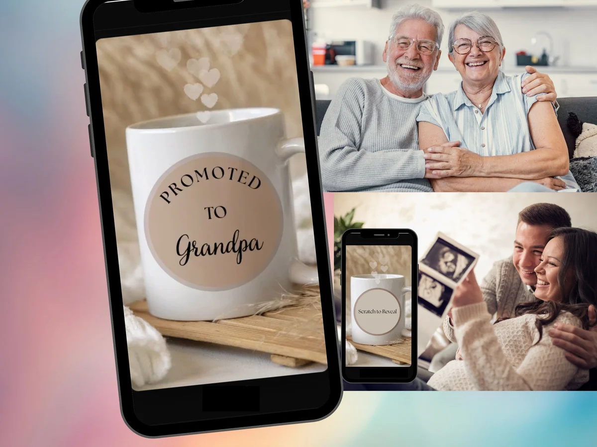 Promoted to Grandpa digital scratch card for pregnancy announcement, tell Dad he's going to be a grandpa in a heartfelt reveal