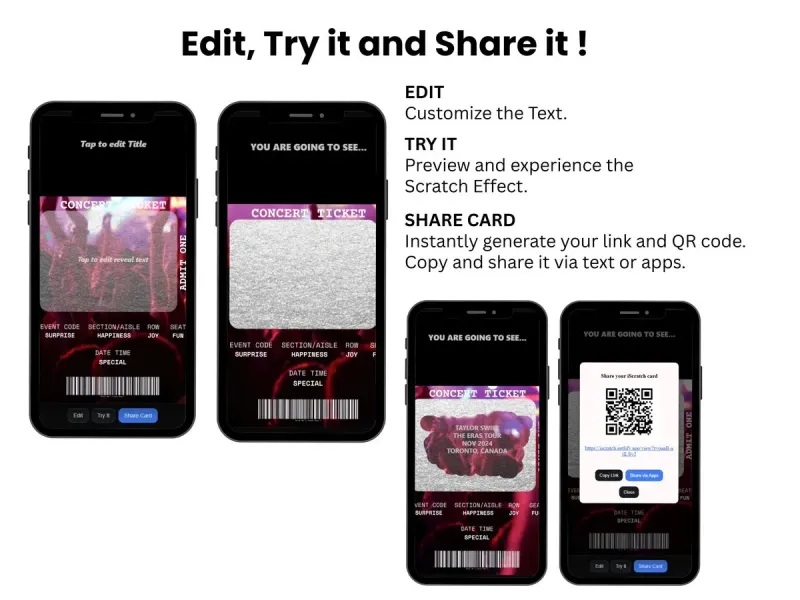 Concert Ticket Reveal Scratch Card Digital, Concert Surprise Gift, Show Ticket Reveal