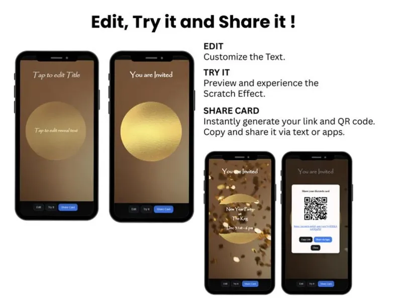 Gold Confetti Digital Scratch Card Surprise, Elegant Celebration Reveal for Any Occasion