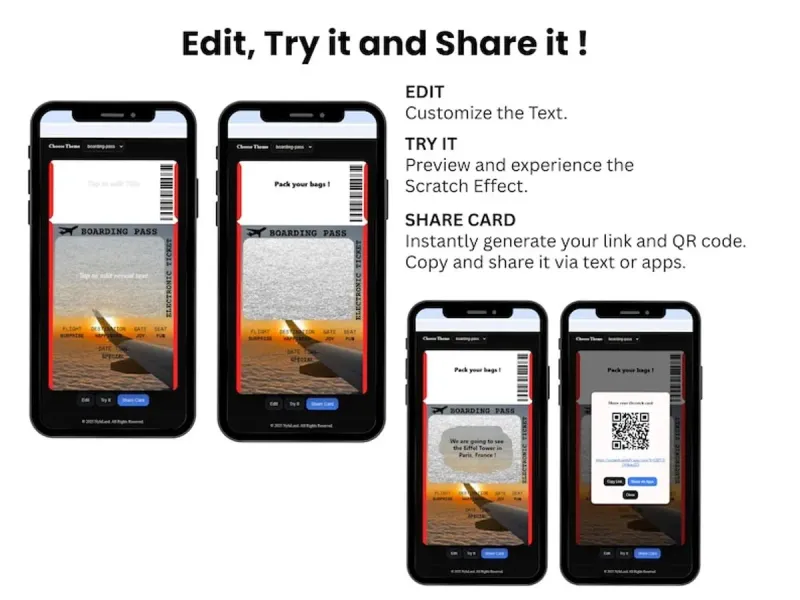 Trip Reveal Scratch Card Digital, Boarding Pass Surprise, Vacation Reveal Card