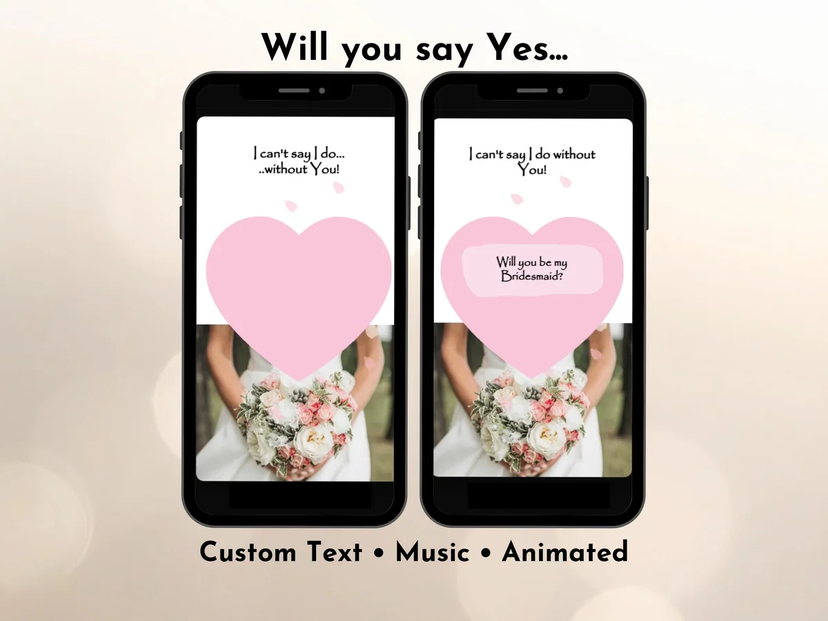 Bridesmaid proposal digital scratch card with elegant bridal bouquet design for maid of honour and wedding party asks