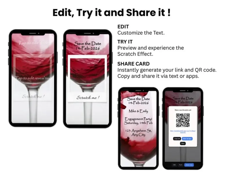 Romantic Scratch Card Digital, Elegant Celebration Reveal Card