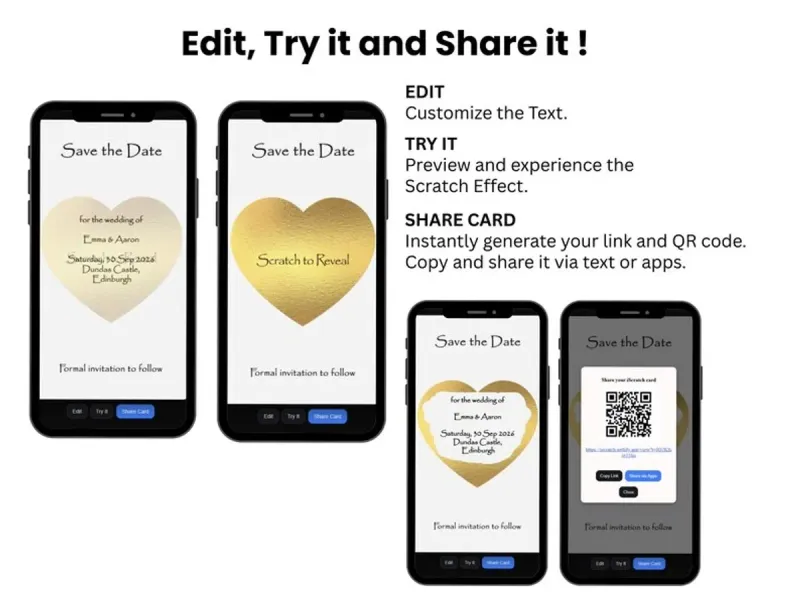 Wedding Save the Date Digital Scratch Card, Scratch to Reveal Invitation, Interactive Wedding Announcement, Personalized Link