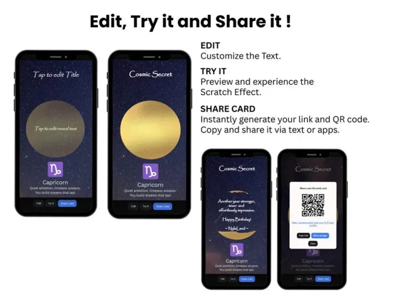 Capricorn Zodiac Birthday Scratch Card, Personalized Star Sign Birthday Reveal