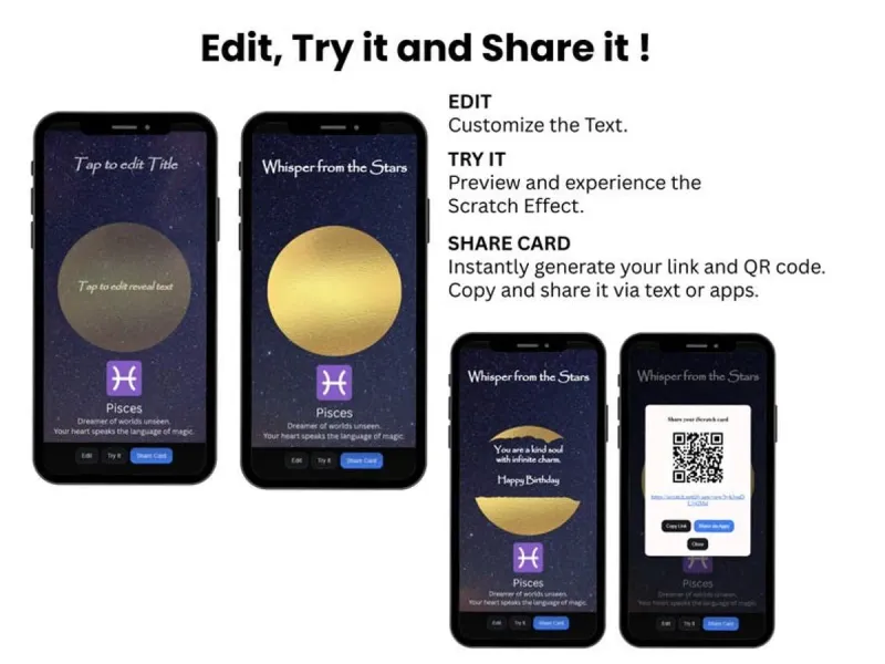 Pisces Zodiac Birthday Scratch Card, Personalized Sun Sign Birthday Reveal